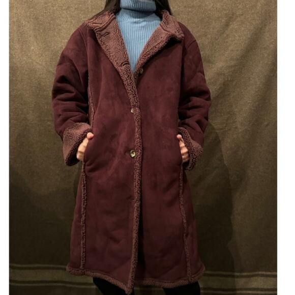 LL Bean Women's Faux Suede Outer Fleece Button Front Winter Jacket Size M Purple - Picture 2 of 10